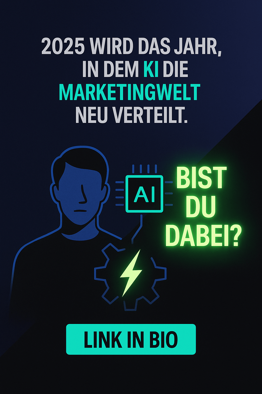 KI‑Agent mit Blitzsymbol – 2025 wird Marketing neu verteilt – bist du dabei?